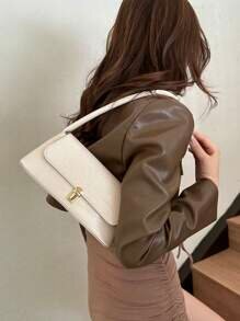 Shein - White Crocodile Pattern Engraved PU Leather Metal Lock Vintage Style Women's Popular Crossbody Shoulder Bag