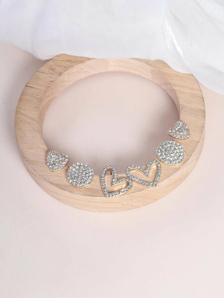 Shein - 3pairs Rhinestone Heart Decor Stud Earrings