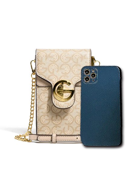 Shein - Women's Mini Vintage Letter Print Cell Phone Purse Chain Crossbody Bag