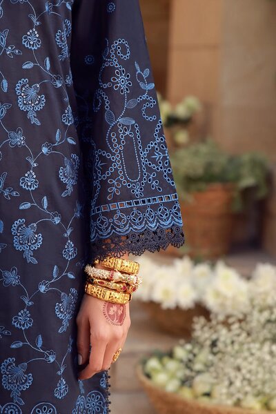 Sahar Unstitched Chikankari Lawn Nocturne Indigo 3 Piece Suit CK-26-V2-07 - Summer Collection