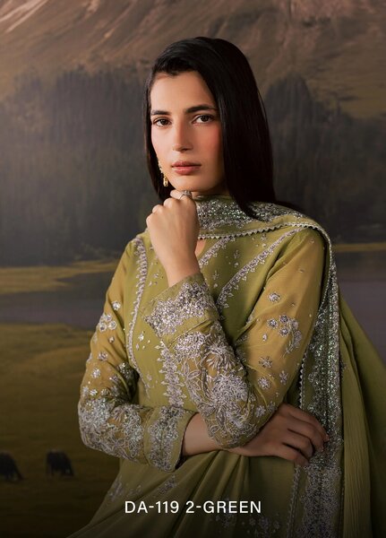 Divani by Daria Unstitched Embroidered Chiffon 4 Piece Suit DN26UD DA-119 2-GREEN - Festive Collection