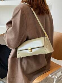 Shein - Fashionable Solid Color Retro Underarm French Stick Handbag