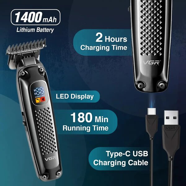 VGR - Limited Edition Professional Hair Clipper,Trimmer For Men With Digital Led Display,4 Cutting Combs