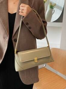Shein - Fashionable Solid Color Retro Underarm French Stick Handbag