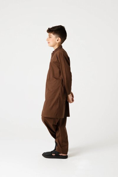 Boys Heritage Brown Embroidered Kurta Shalwar