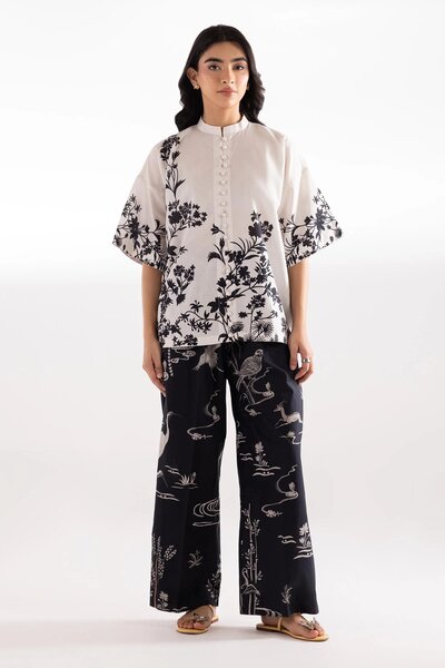 Stitched Printed Linen Shirt + Culotte