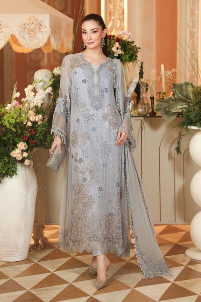 Maria B Unstitched Embroidered Chiffon 3 Piece Suit MB26UCF D6 - Festive Collection
