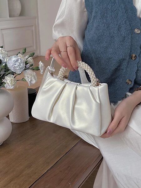 Shein - Argyle Princess Faux Pearl & Rhinestone Pearl Chain & Decor Faux Pearl Handle Cloud-Shaped Shoulder Bag