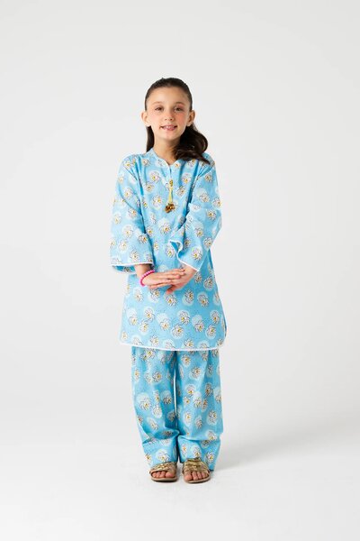 Sky Blossom Cotton Kurta Shalwar - 2pc