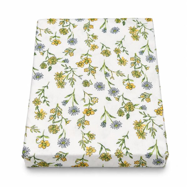 Yellow Floral Double Bed Sheet 96 × 102 Inch Cotton | Yellow & Blue Flower Print Bed Sheet for Double Bed | Soft Cotton Bedsheet