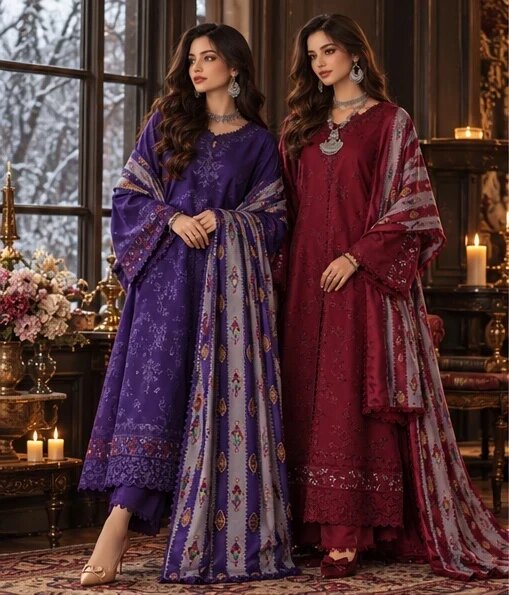 Noor by Saadia Asad Unstitched Embroidered Linen 3 Piece Suit SA26UNL D6 A - Winter Collection