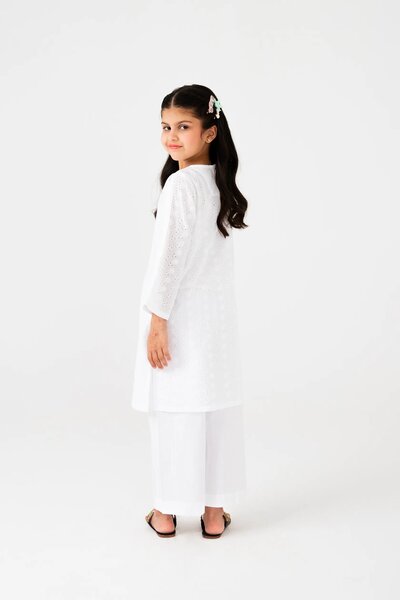 Girls Timeless White Chikankari Kurta Set