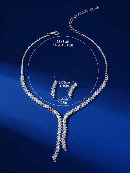 Shein - 3Pcs Sparkling Rhinestone Necklace Earrings Set