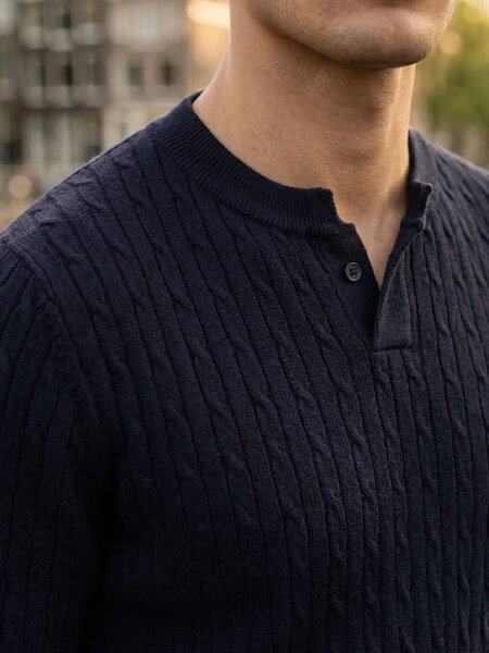 Blue Sweater Knit Henley T-Shirt (SKH-002)