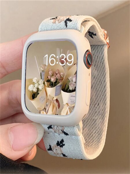 Shein - 1pc Flower Print Silicone Watchband Compatible With Apple Watch