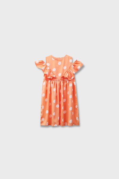 Orange Polka Dot Off-Shoulder Dress
