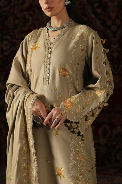 3 Piece Embroidered Crepe Dobby Suit