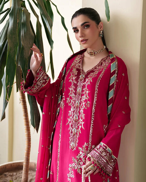 Mahenoor by Roheenaz Unstitched Embroidered Raw Silk 3 Piece Suit RN26UMR Mahveen RUNES260104 - Festive Collection
