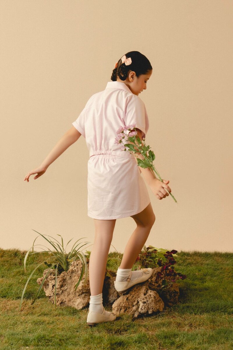 Zinnia | Textured cotton co-ord set with tailored shirt and A-line skirt