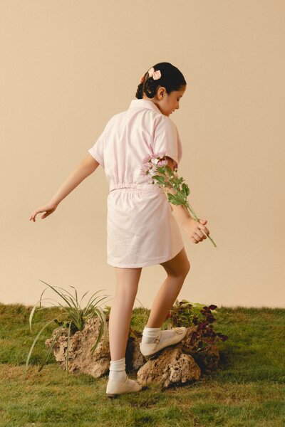 Zinnia | Textured cotton co-ord set with tailored shirt and A-line skirt