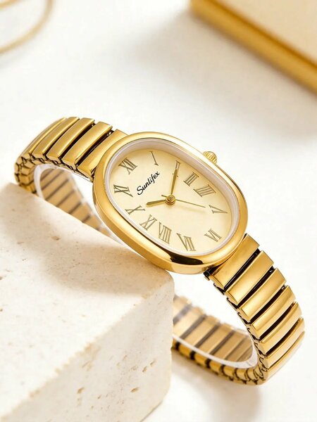 Shein - 1pc Unique Elegant Prominent Snake Head Dial Women's Watch -  Gold | White Dial