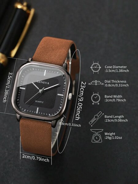 Shein - 1pc Men's Fashion Casual Rectangular Simple Scale Dial Classic Quartz Wrist Watch, Without Watch Box