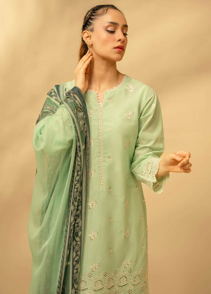Zouj Chikankari Lawn Suits Unstitched 3 Piece ZJ25CL D-04 Sage Bloom - Summer Collection