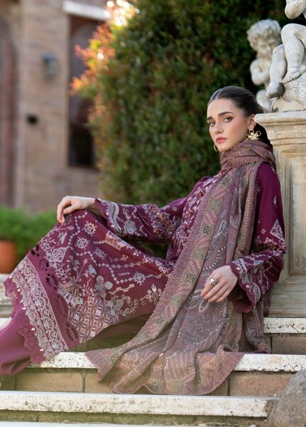 Serenity by Florent Unstitched Embroidered Dobby 3 Piece Suit FL26USF Rania - Festive Collection