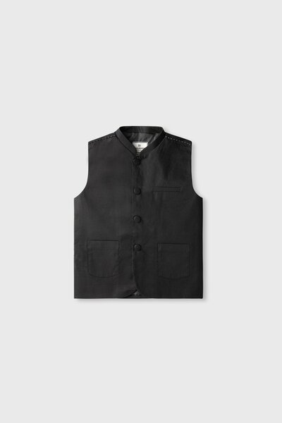 Boys Shadow Black Button Waistcoat