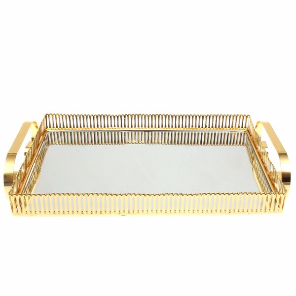 Golden Rectangular Iron &amp; Glass Decorative Tray