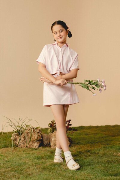 Zinnia | Textured cotton co-ord set with tailored shirt and A-line skirt