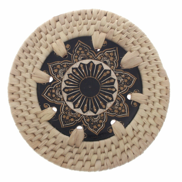 Handwoven Coaster with Black & Gold Mandala Design – Set of 6 (UC-B-40)
