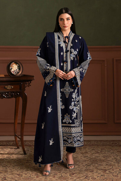 3 Piece Embroidered Cotton Khaddar Slub Suit