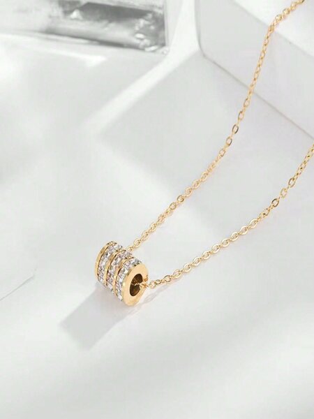 Shein - 3Pcs/Set Titanium Steel Jewelry Set, Including Three-Layered Rhinestone Necklace, Bracelet And Ring