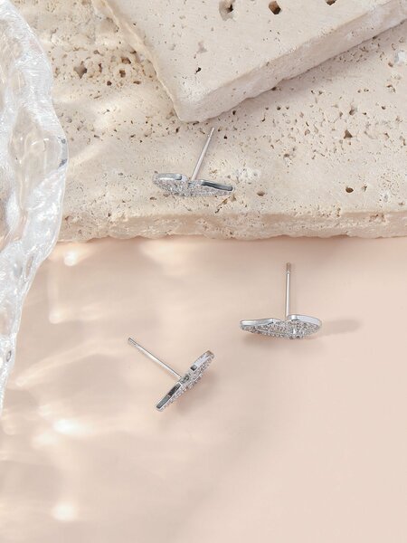 Shein - 3pcs/set Glamorous Cubic Zirconia Butterfly Stud Earring For Women For Daily Decoration