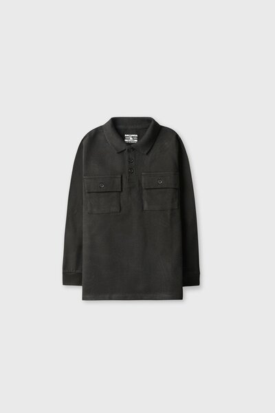 Boys Black Textured Pocket Polo