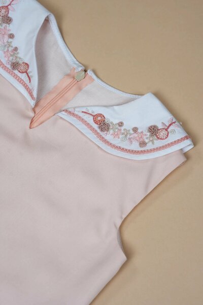 Pinkbird | Pure cotton dress with hand-embroidered collar & box pleat