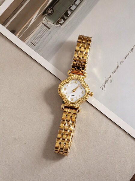 Shein - Vintage Women'S Quartz Watch, Exquisite Luxury Floral-Shaped Small Dial