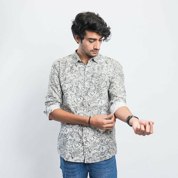 VYBE -Casual Shirt - Grey Flowers