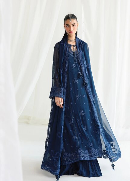 Qalamkar Unstitched Embroidered Chiffon 3 Piece Suit QLK26UCF Shireen QCC-02 - Festive Collection