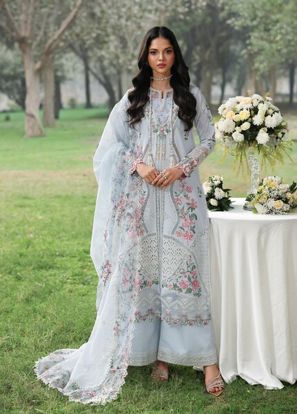 Tales of Petals by Sardinia Unstitched Embroidered Luxury Lawn 3 Pcs Suit SRD26UTP D-7 Morning Sky - Festive