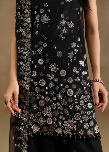 Sable Vogue Unstitched Embroidered Raw Silk 3 Piece Suit SV26UL FC-03-25 Black - Summer Collection
