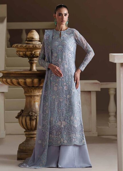 Modern Heirloom by Emaan Adeel Unstitched Embroidered Chiffon 3 Piece Suit EA26UMH Blue Verse - Festive Collection