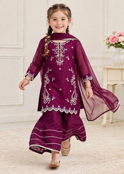 Riwayat by Modest Girls RTW Embroidered Chiffon 3 Piece Suit A080 Purple Festive Collection