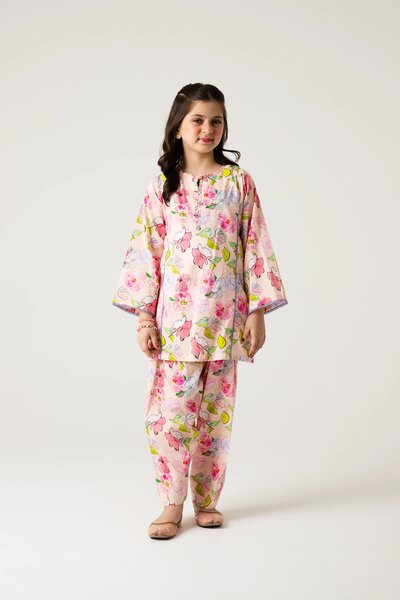 Soft Floral Pink Kurta Shalwar - 2pc