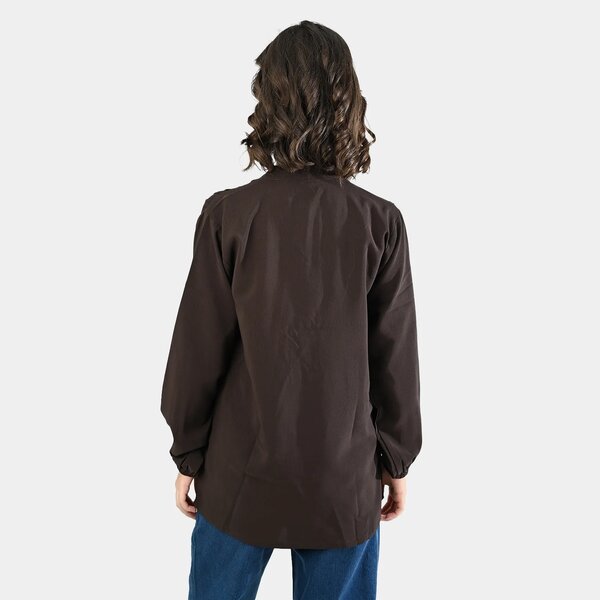 Teens Girls Tie-Neck Poly Viscose Casual Top – Dark Brown
