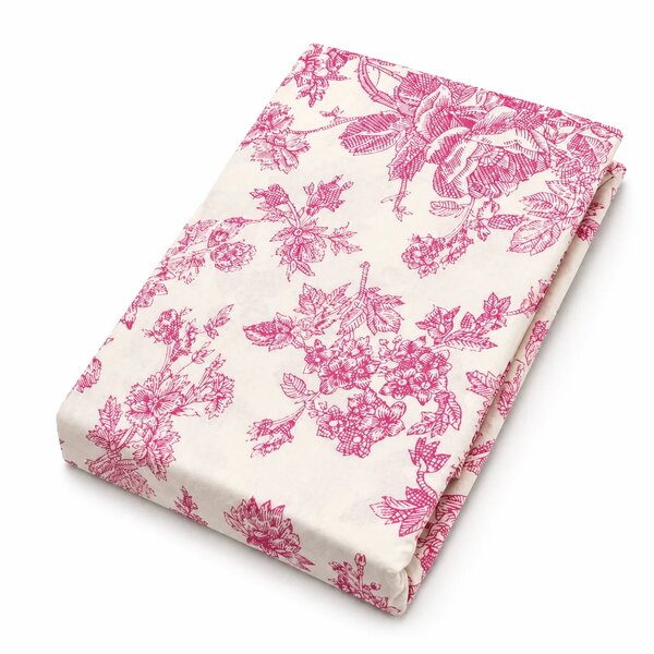 Pink Floral Double Bed Sheet 96 × 102 Inch Percale | Pink Leaf & Flower Print Bed Sheet for Double Bed | Soft Percale Bedsheet