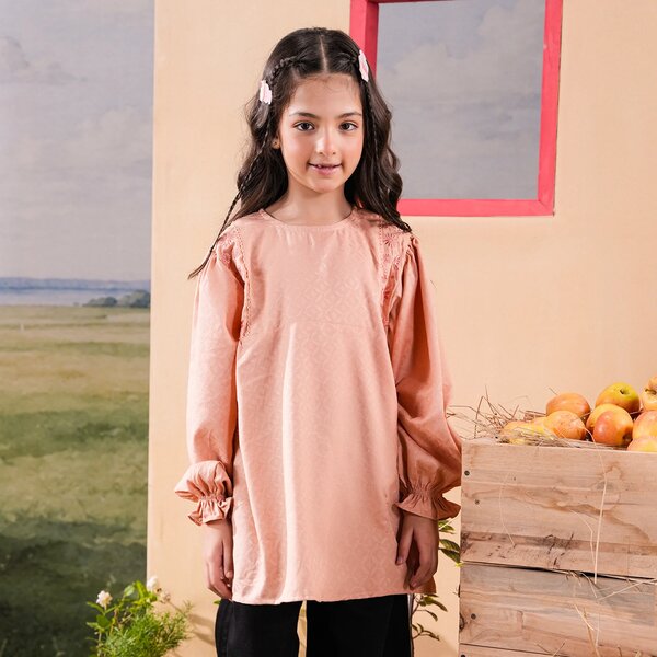 Girls Jacquard Embroidered Top Bloom - Peach