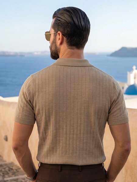 Light Brown Knitted Zipper Polo (SKZP-067)