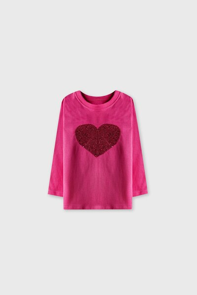Girls Fuchsia Heart Sparkle Tee